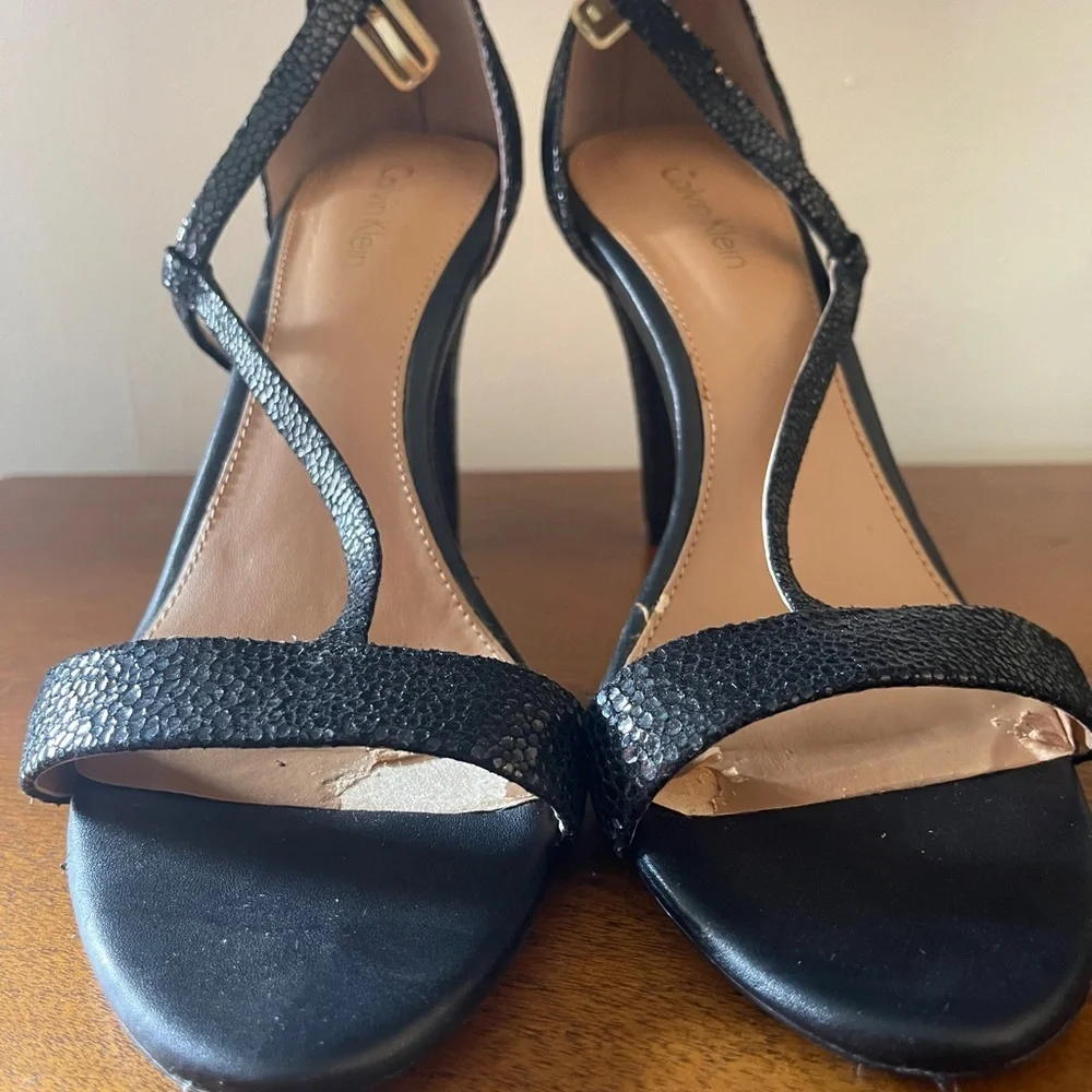 7.5 Calvin Klein Open Toe Elegant Black Strappy Heels
